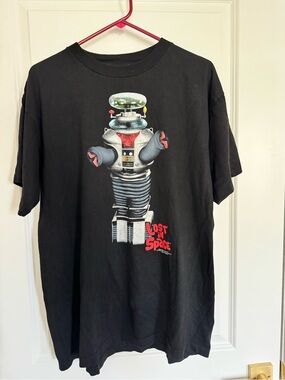 Vintage ‘98 Lost in Space Black Graphic Tee with Robot Print